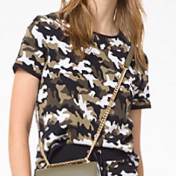 NWT Michael Kors | Camouflage Stretch-Viscose Jacquard T-Shirt - sz S - Picture 2 of 5